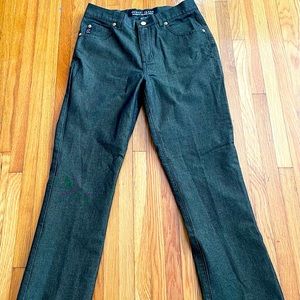 Guess Jeans Vintage 90’s black gold metallic thread Bootcut high rise jeans 29”